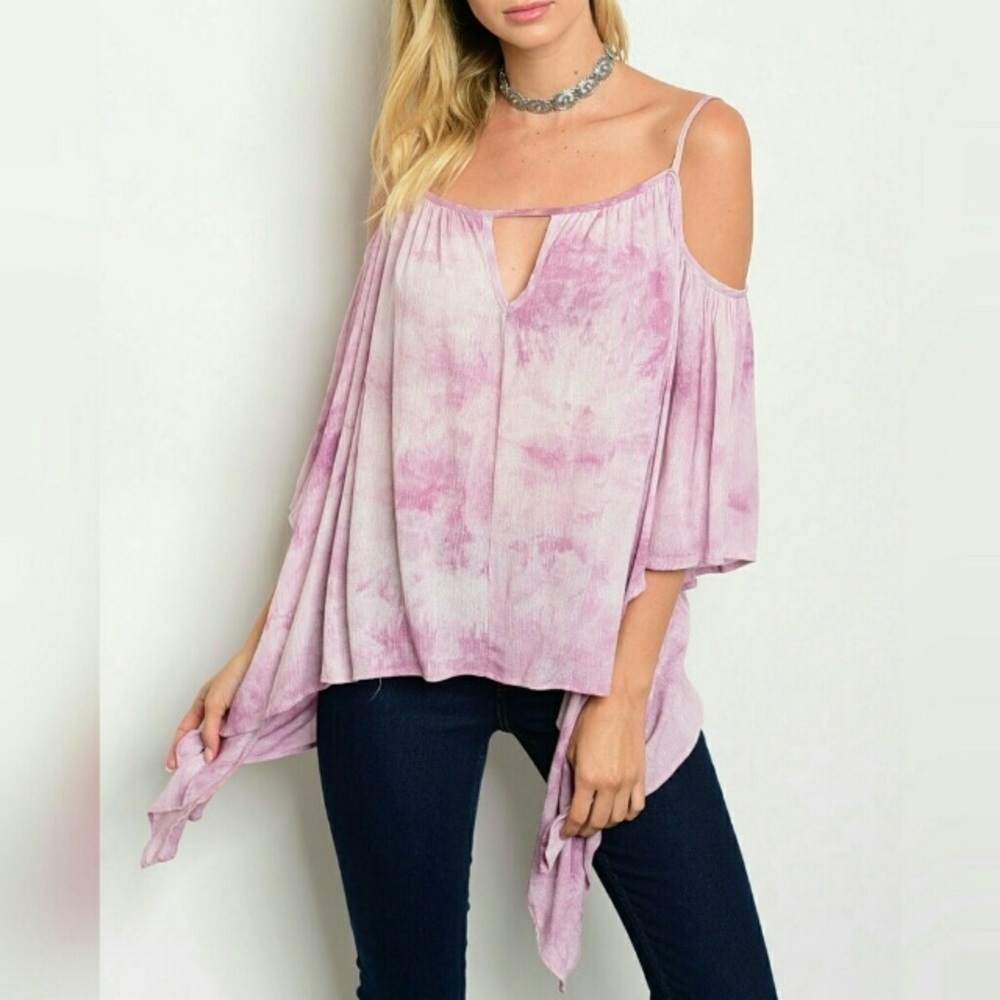 BOUTIQUE blush tie dye cold shoulder hanky hem NWT.